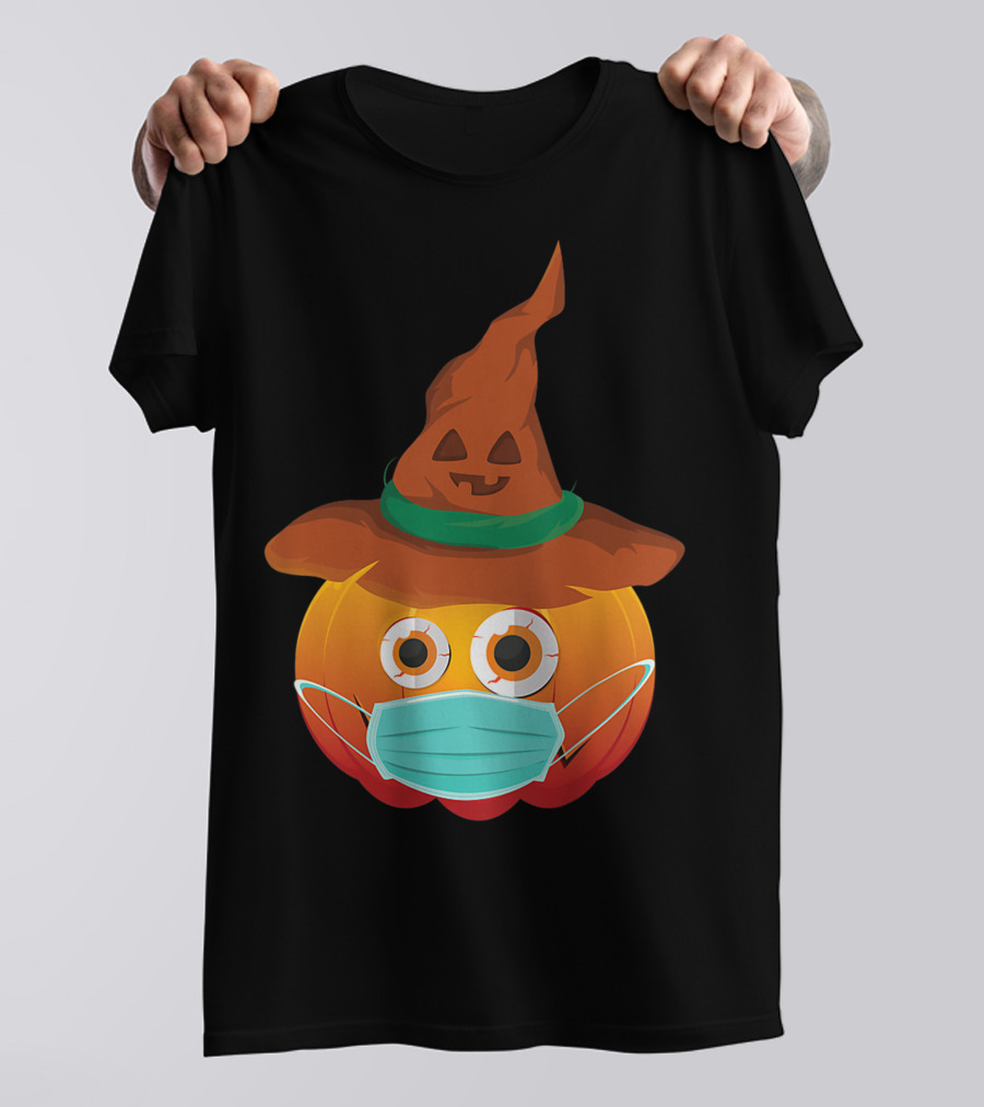 Funny Pumpkin Mask Witch Hat Costume T-Shirt