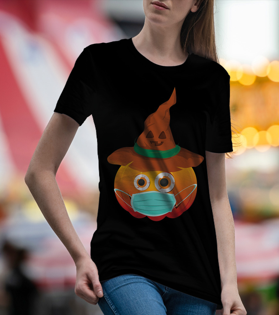 Funny Pumpkin Mask Witch Hat Costume T-Shirt