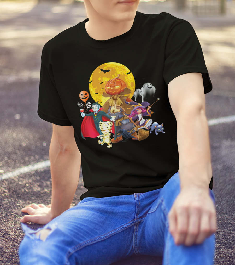 Halloween Horror Pumpkin Vampire Skeleton Witch Trick Treat Bat Ghost Moon T-Shirt