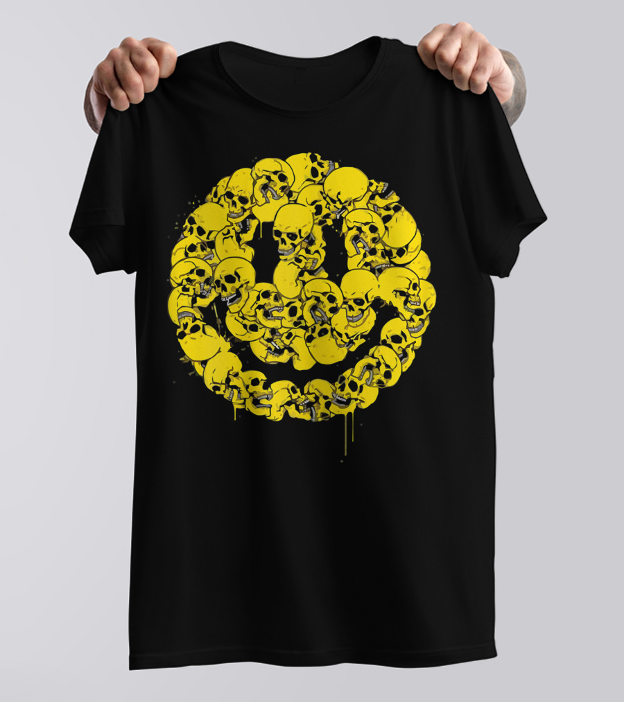 Smiley Face Skull Circle Halloween Goth Occult Scary T-Shirt
