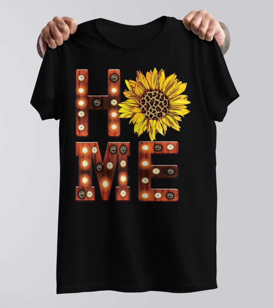 Sunflower Marquee Letters Home Word With Leopard Center Halloween Fall Pumpkins Colorful T-Shirt