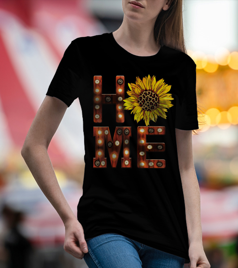 Sunflower Marquee Letters Home Word With Leopard Center Halloween Fall Pumpkins Colorful T-Shirt