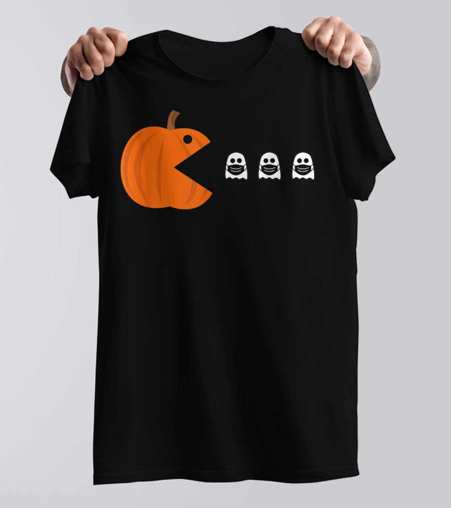 Pac-Man Pumpkin Eating Ghosts Funny Halloween Men's T-Shirt