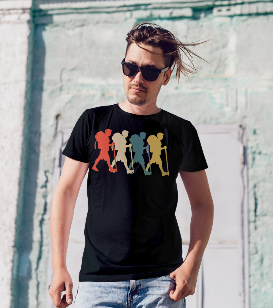 Hiker Vintage Retro Hiking Camping Silhouette Walking T-Shirt