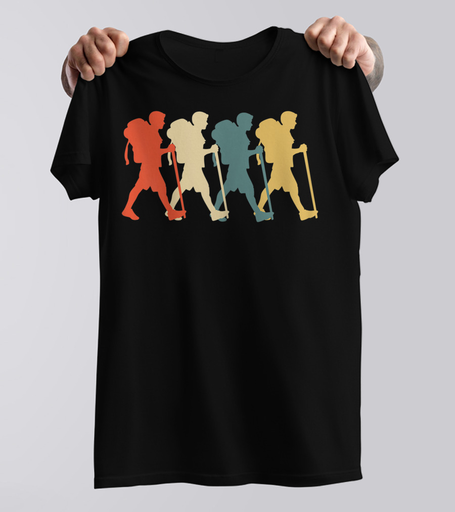 Hiker Vintage Retro Hiking Camping Silhouette Walking T-Shirt