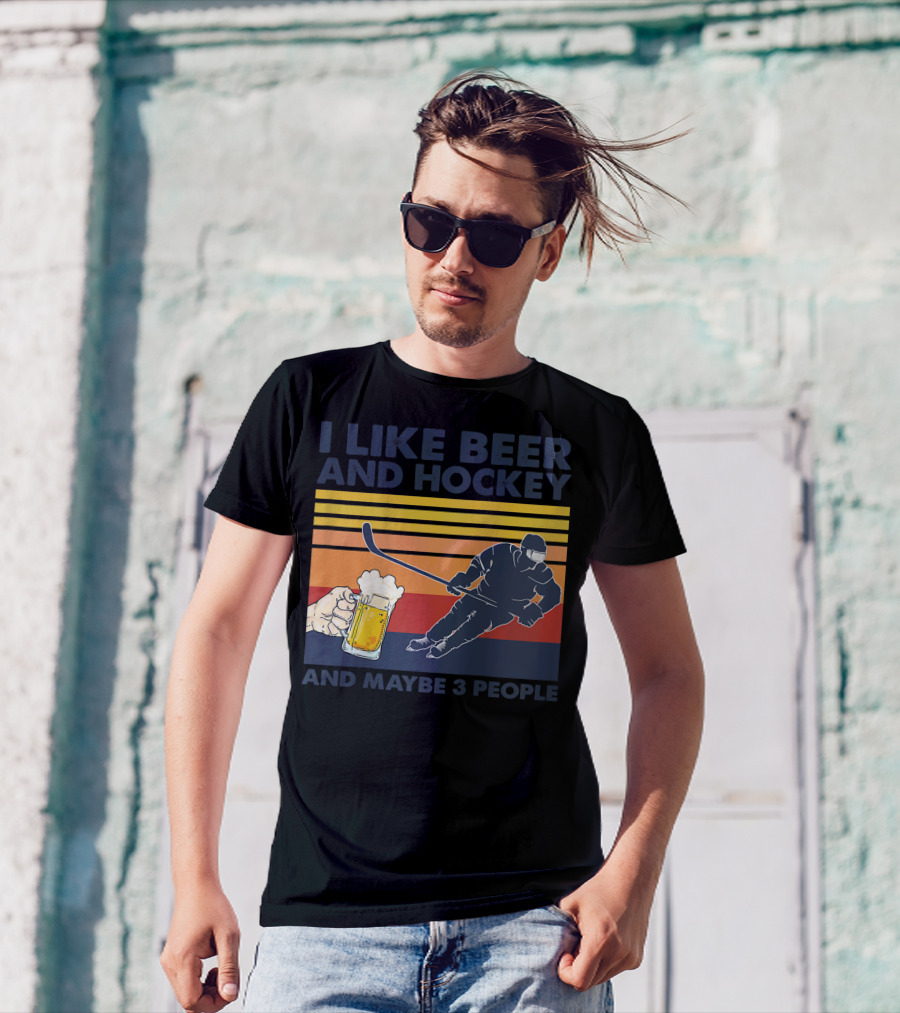 I Like Beer And Hockey Maybe 3 People Retro Vintage Baseball Raglan T-Shirt