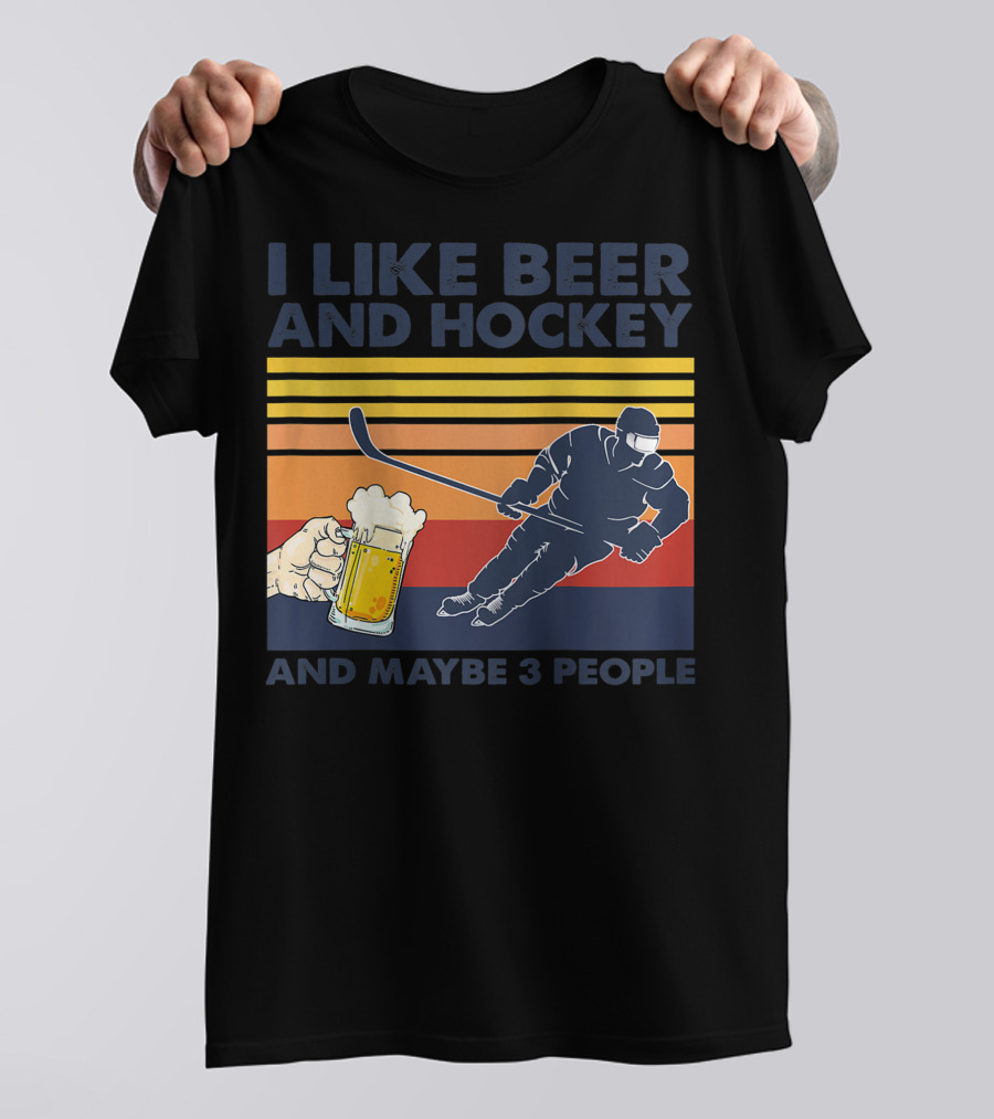 I Like Beer And Hockey Maybe 3 People Retro Vintage Baseball Raglan T-Shirt