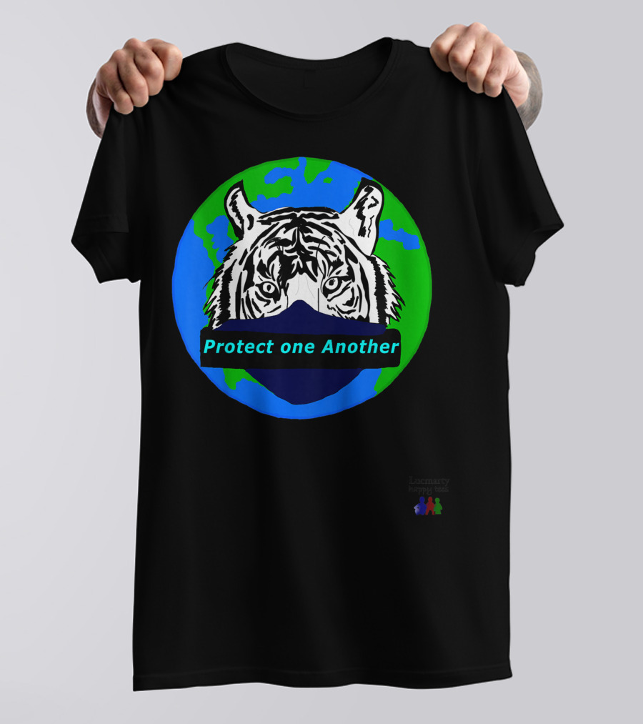 Lucmarty Protect One Another Tiger Wearing Face Mask Over Earth T-Shirt