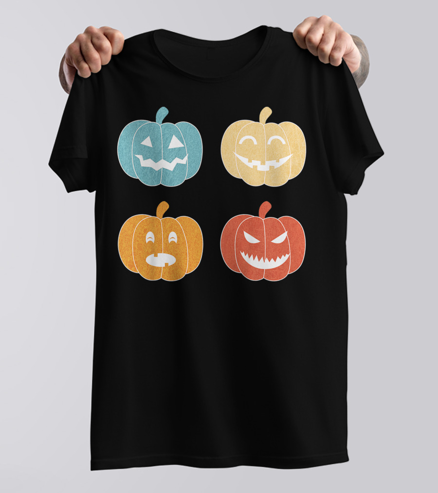 Vintage Halloween Colorful Pumpkin Faces T-Shirt