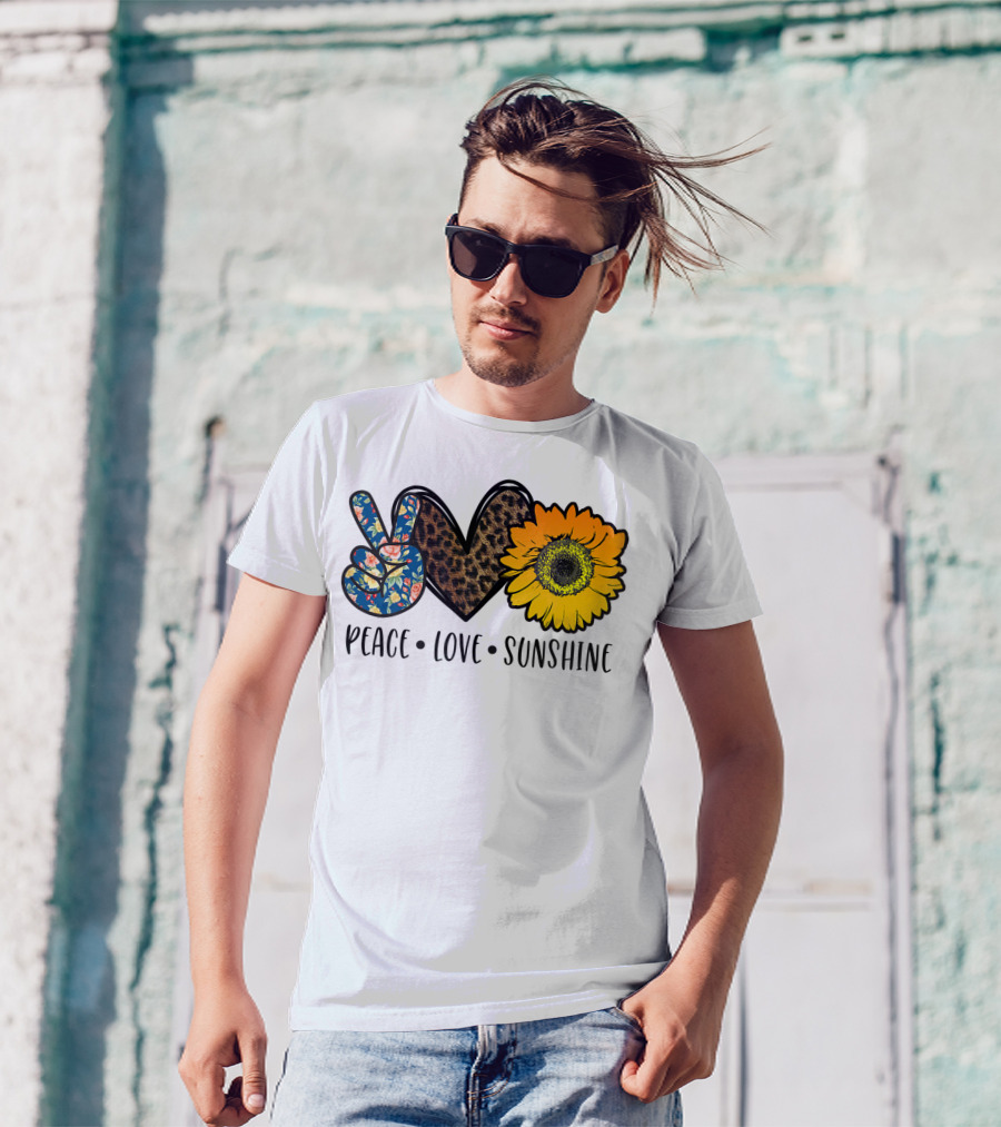 Peace Love Sunshine Floral Leopard Sunflower Teacher Idea T-Shirt