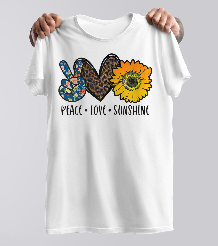 Peace Love Sunshine Floral Leopard Sunflower Teacher Idea T-Shirt