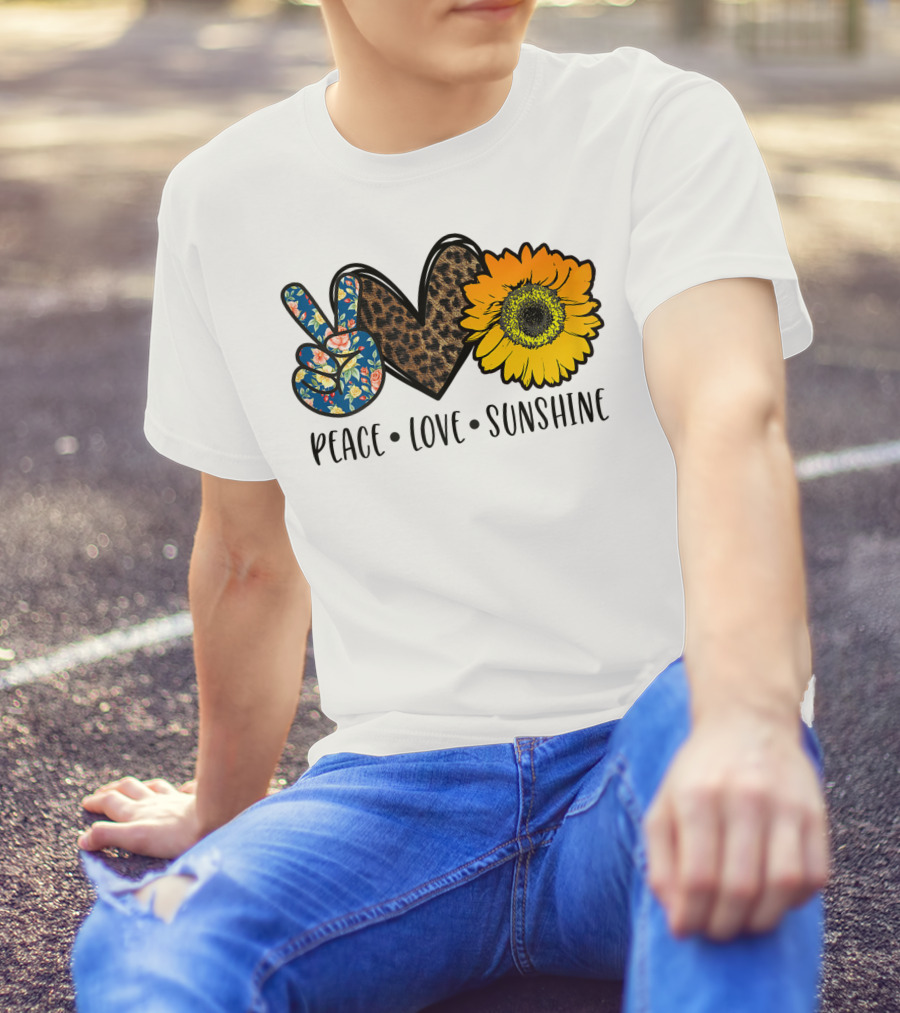 Peace Love Sunshine Floral Leopard Sunflower Teacher Idea T-Shirt