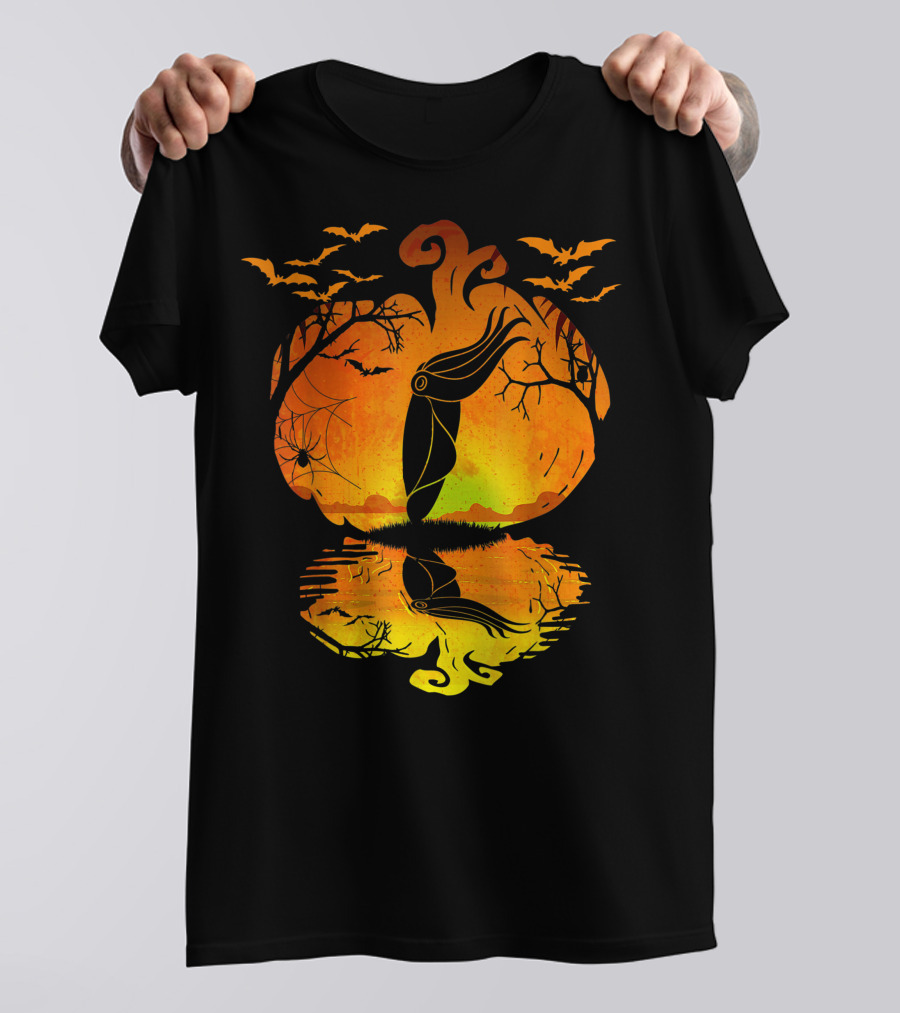 Halloween Cuttlefish Pumpkin With Bats And Spiderwebs T-Shirt