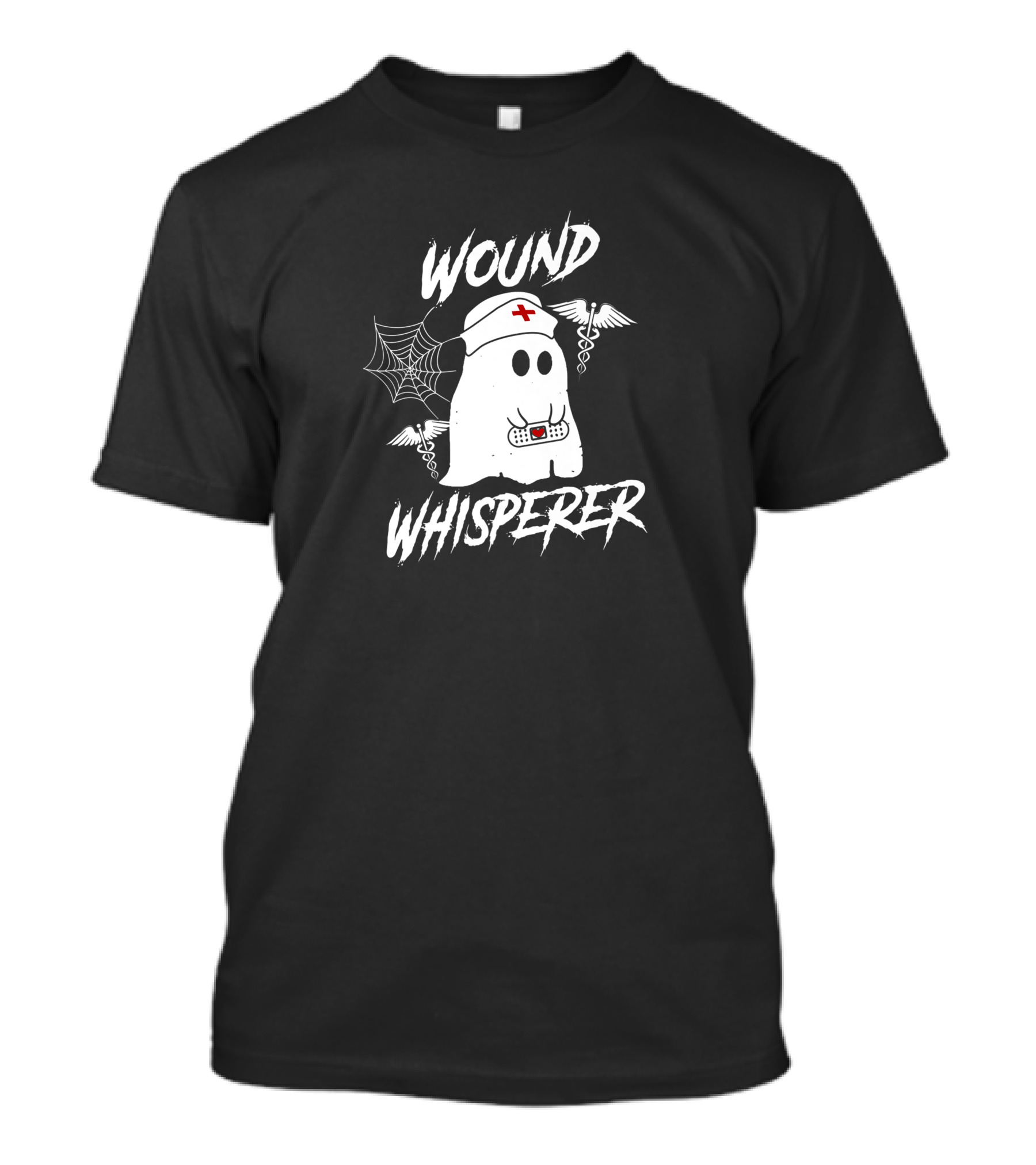 Wound Whisperer Nurse Ghost With Caduceus And Spider Web T-Shirt