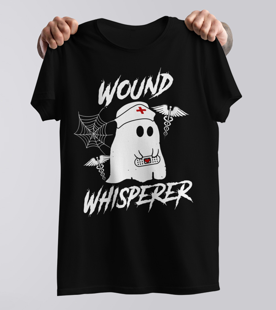 Wound Whisperer Nurse Ghost With Caduceus And Spider Web T-Shirt
