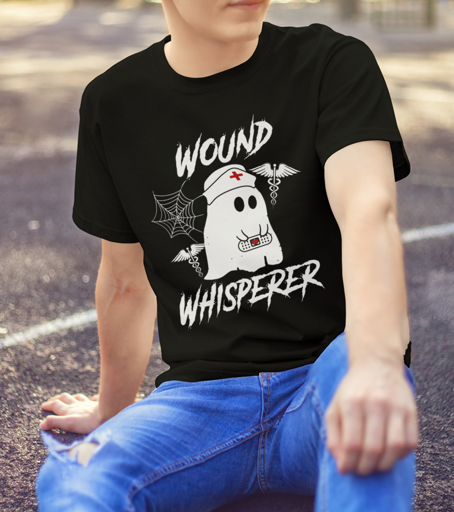 Wound Whisperer Nurse Ghost With Caduceus And Spider Web T-Shirt