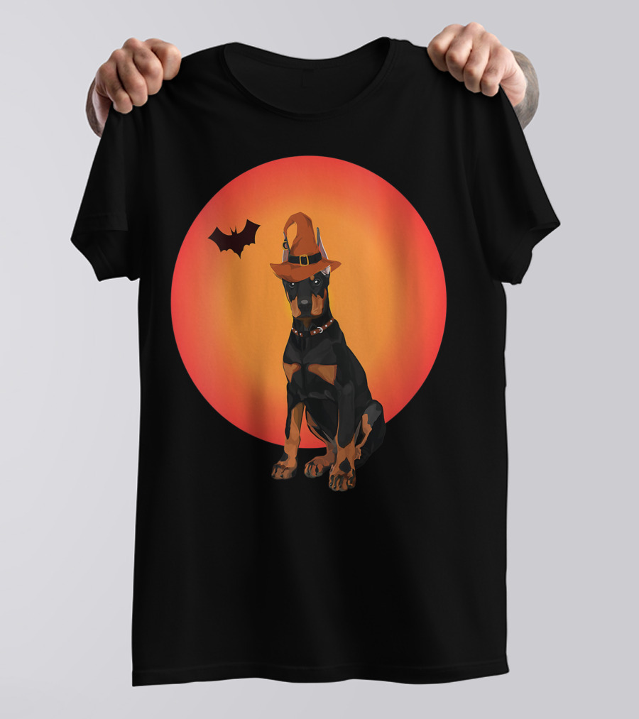Women Doberman Dog Halloween Witch Hat Puppy And Animal Lovers T-Shirt