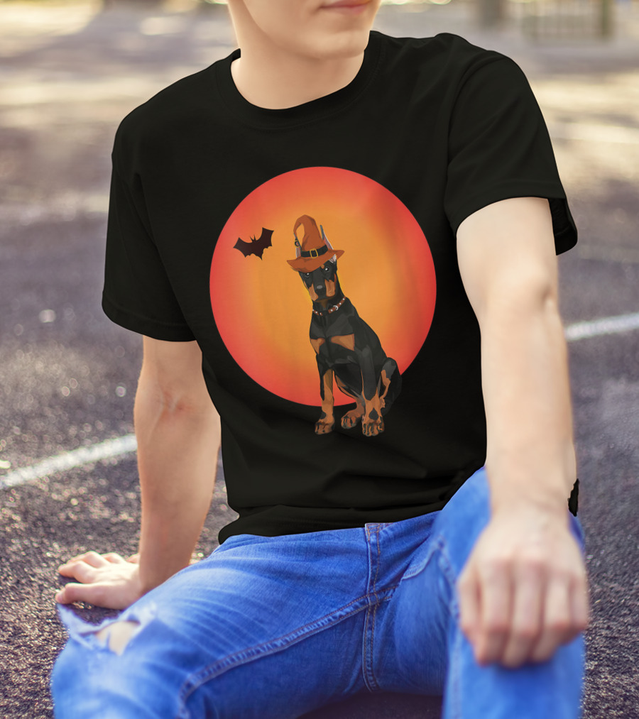 Women Doberman Dog Halloween Witch Hat Puppy And Animal Lovers T-Shirt
