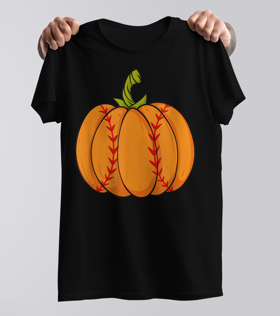 Thanksgiving Baseball Halloween Pumpkin Boys Pitcher Catcher Colorful Stitched T-Shirt