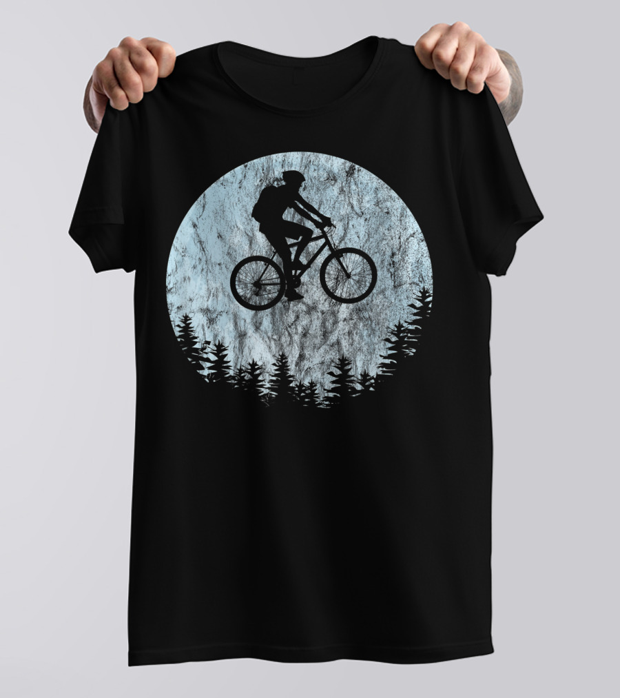 Mountain Bike Moon MTB Bicycle Rider Cycling Biking Forest T-Shirt