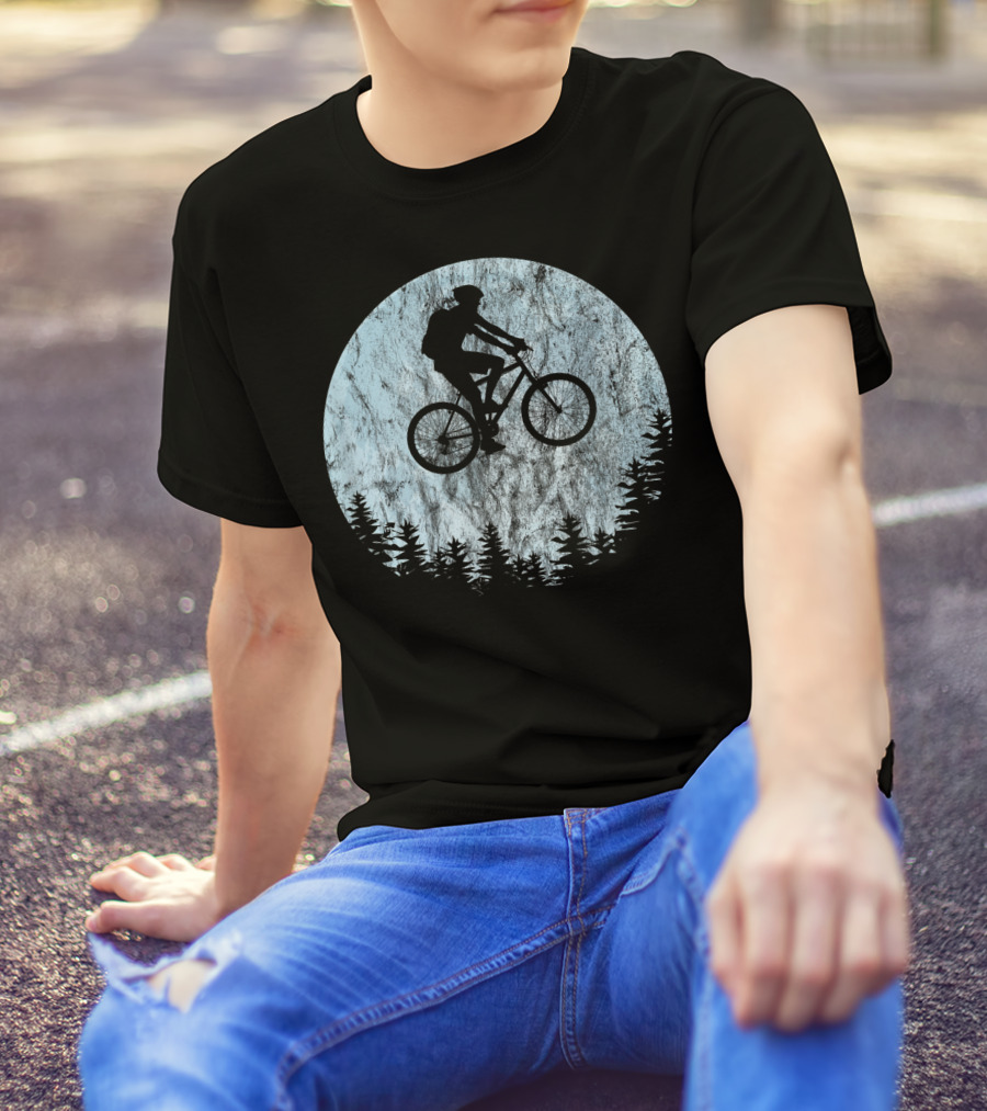 Mountain Bike Moon MTB Bicycle Rider Cycling Biking Forest T-Shirt