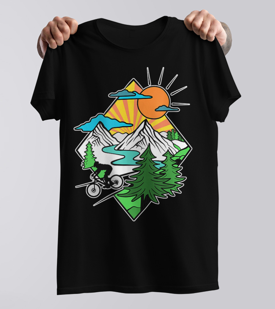 Mountain Biking Retro MTB Nature Adventure Downhill Trail Riding In Mountain Landscape T-Shirt
