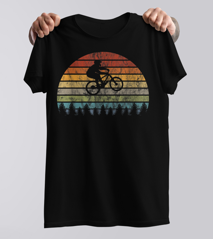 Mountain Bike Bicycle Rider Retro Sunset Cycling Forest T-Shirt