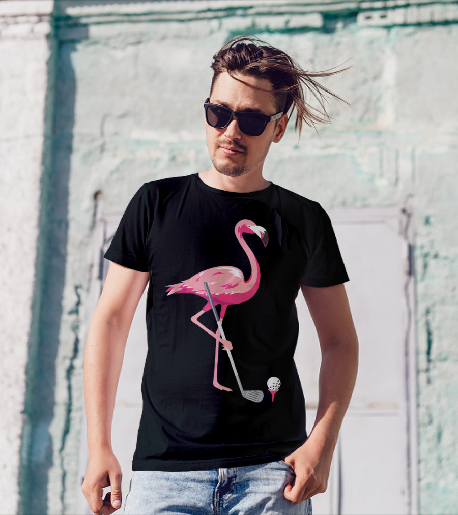 Funny Flamingo Bird Golf Player Best Swing Tee Golf Ball T-Shirt