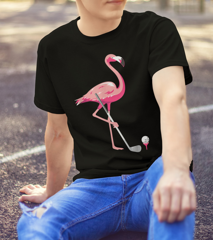 Funny Flamingo Bird Golf Player Best Swing Tee Golf Ball T-Shirt