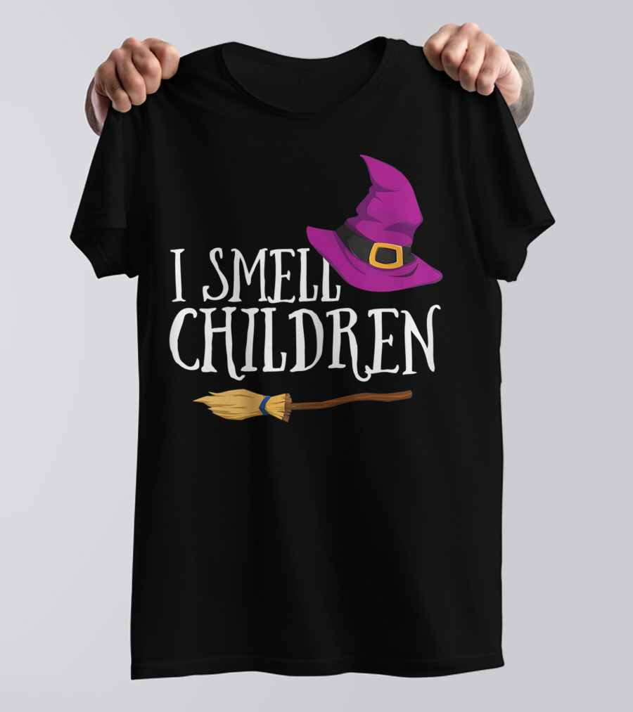 I Smell Children Halloween Witch Hat And Broom T-Shirt