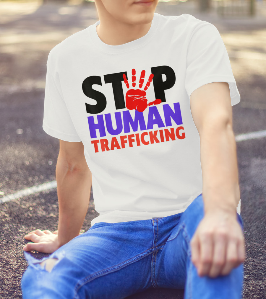 Stop Human Trafficking Red Handprint Awareness T-Shirt