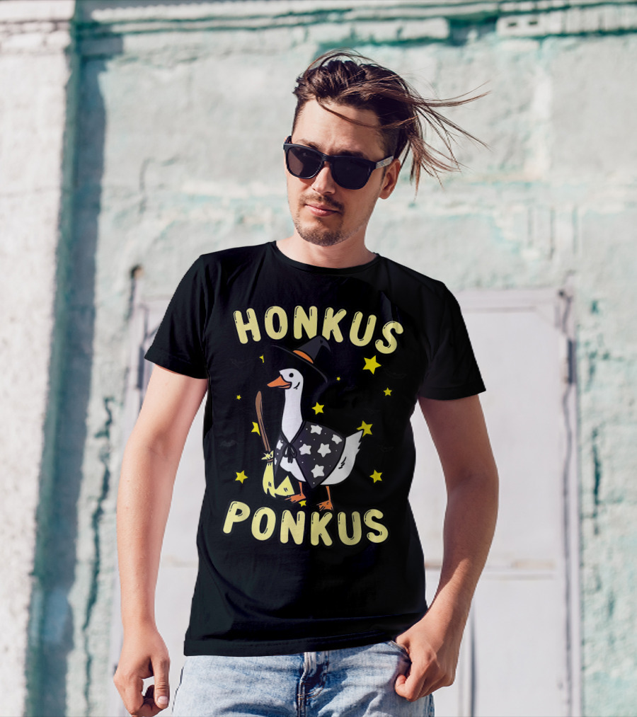 Honkus Ponkus Witch Duck With Stars And Bats T-Shirt