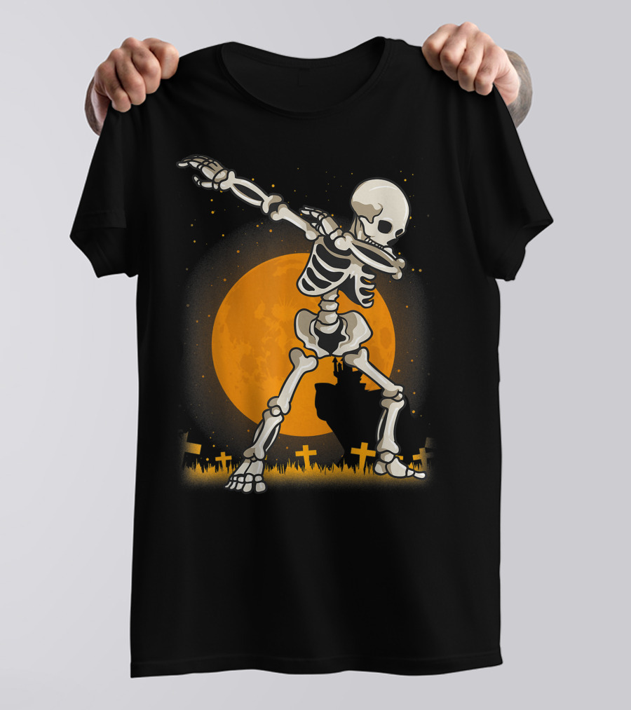 Dabbing Skeleton Dab Best Costume Halloween Moon Graveyard T-Shirt