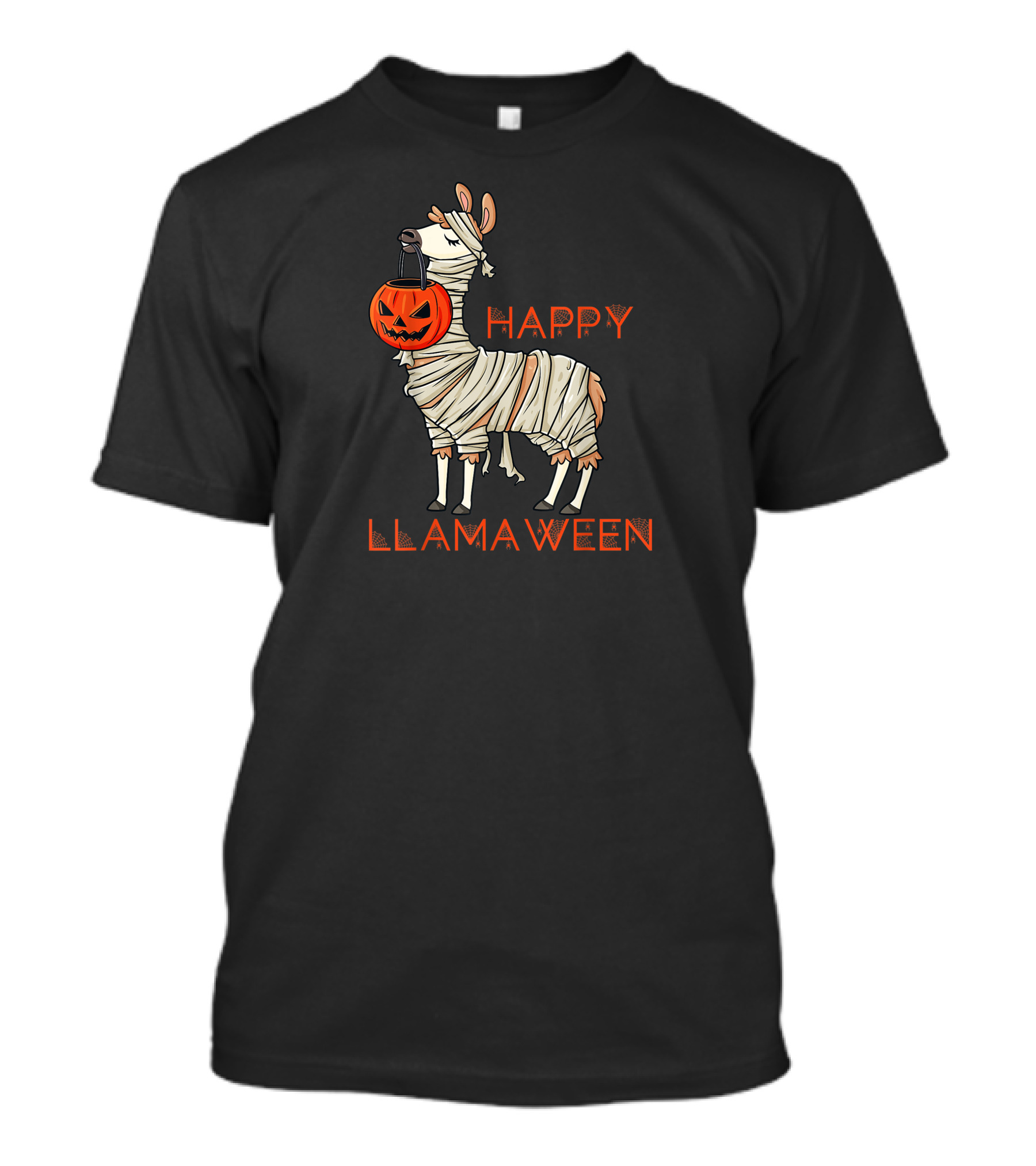 Halloween Llama Mummy Holding Pumpkin Happy Llamaween T-Shirt
