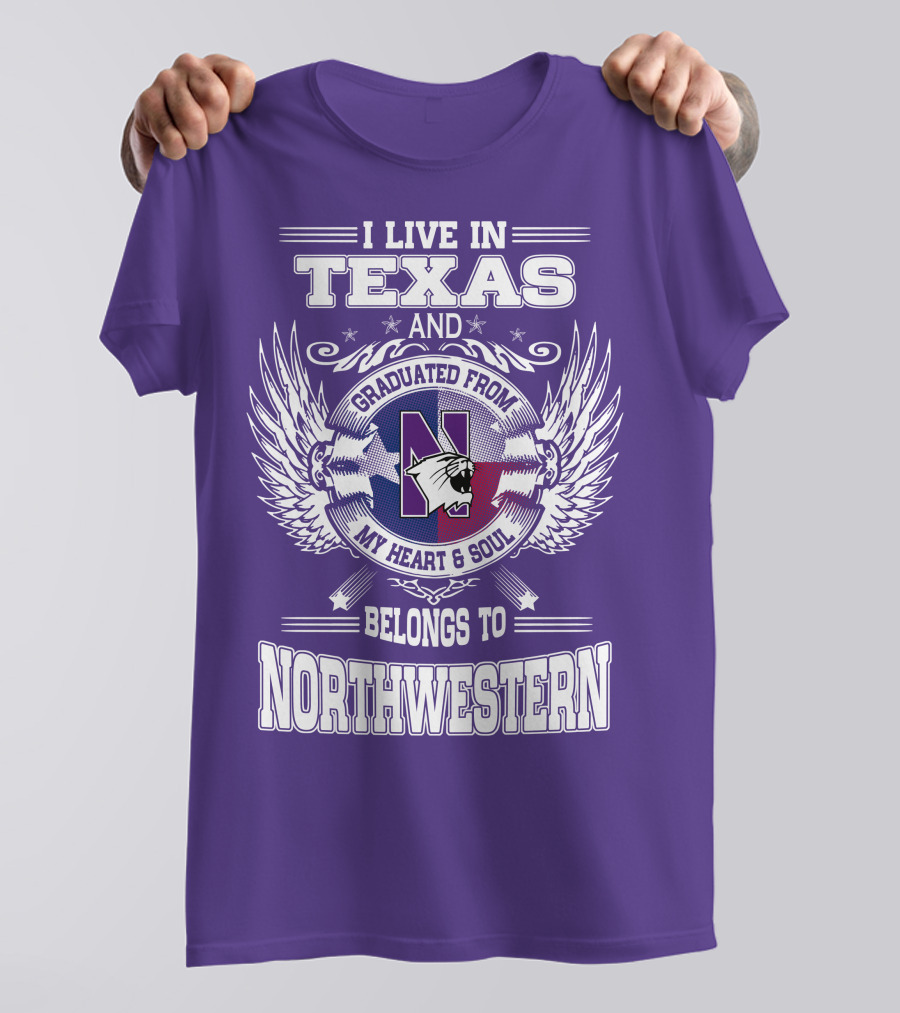 I Live In Texas And Graduated From My Heart And Soul Belongs To Northwestern T-Shirt