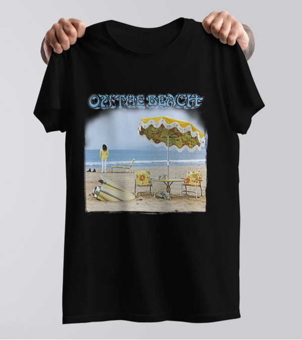 Neil Young On The Beach Vintage Album Cover Surreal Coastal Scene T-Shirt
