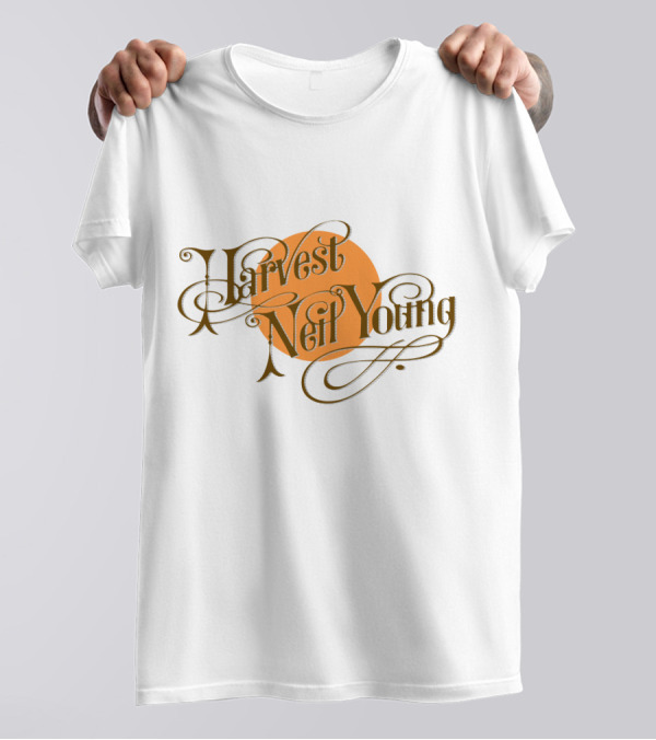 Neil Young Harvest Vintage Script Text With Orange Circle T-Shirt
