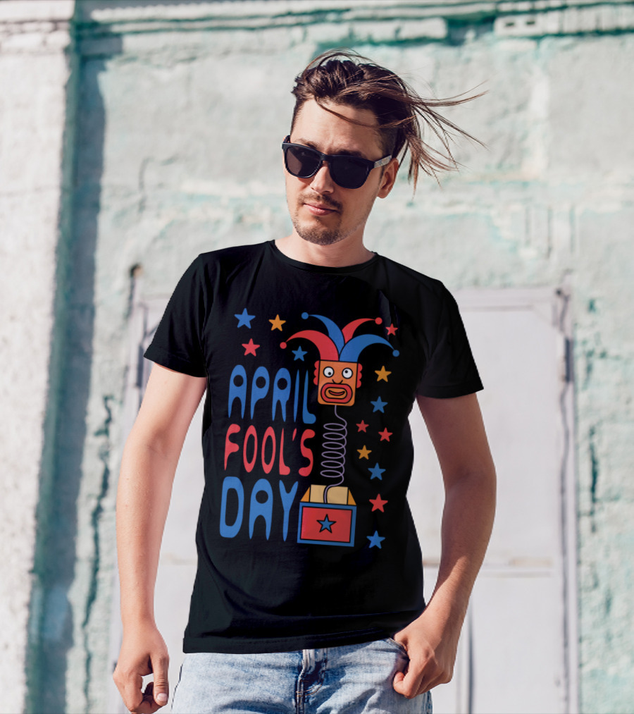 April Fool's Day Jack-in-the-Box Stars And Jester Hat T-Shirt