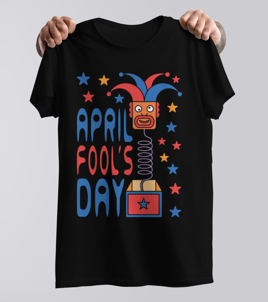 April Fool's Day Jack-in-the-Box Stars And Jester Hat T-Shirt