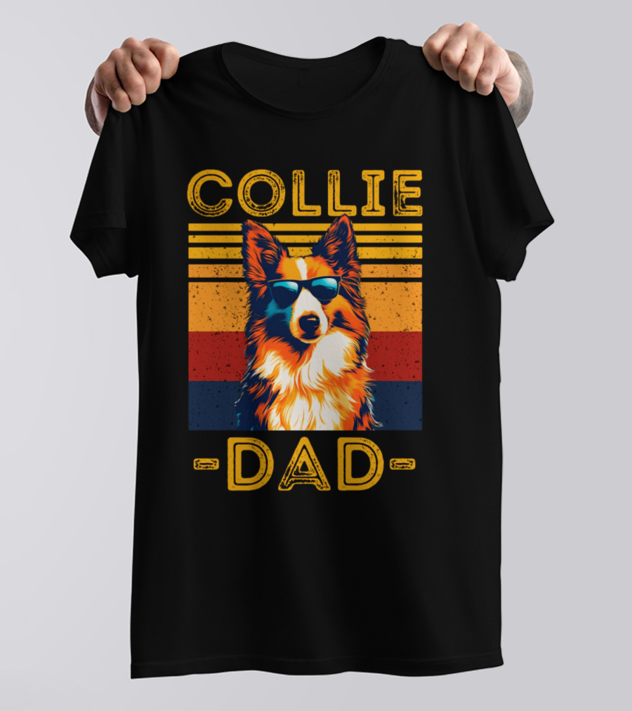 COLLIE DAD Retro Sunglasses Dog Vintage Stripes T-Shirt