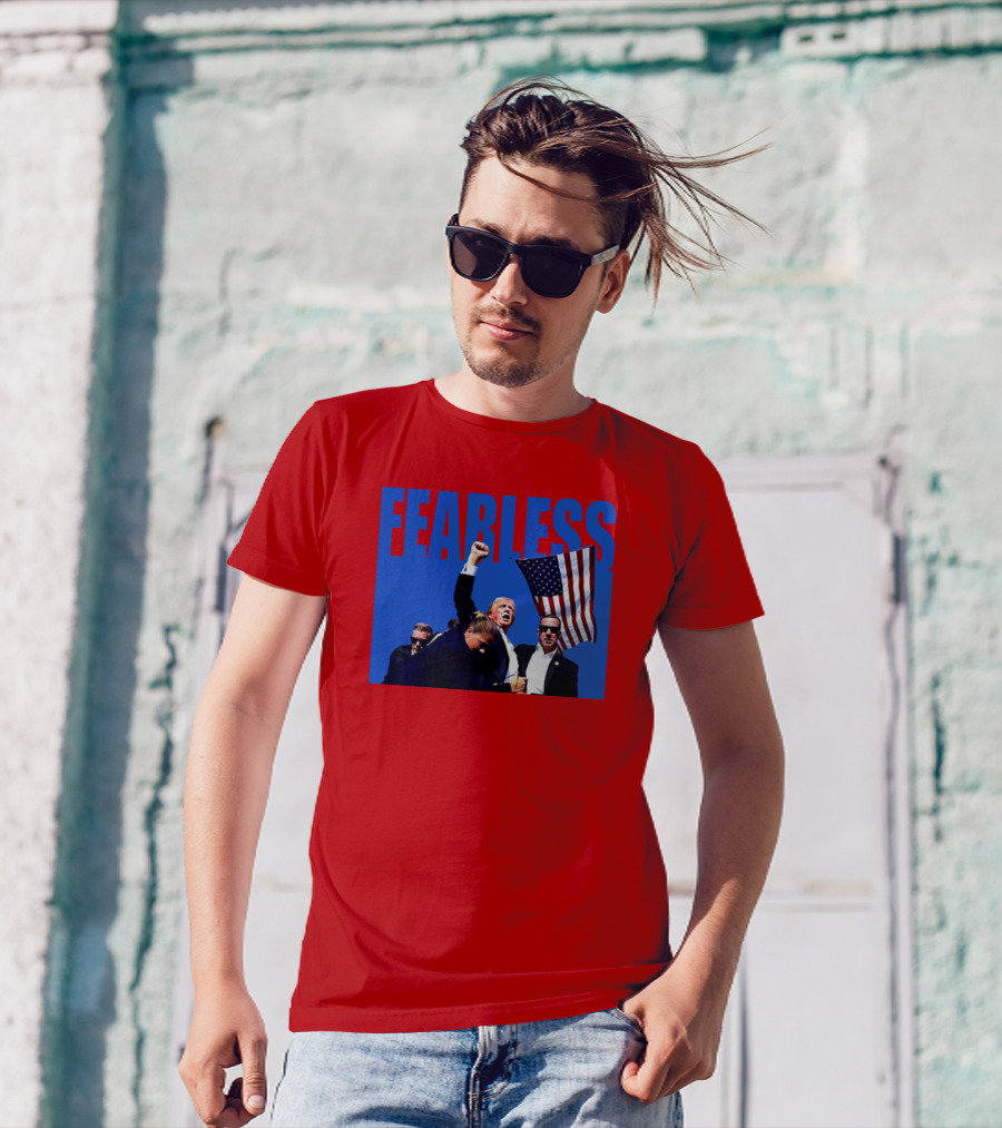 FEARLESS Trump Mike Hurst American Flag Iconic Moment T-Shirt