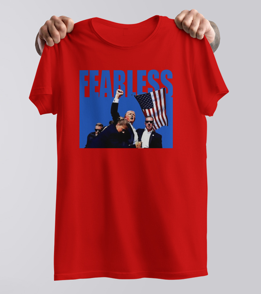 FEARLESS Trump Mike Hurst American Flag Iconic Moment T-Shirt