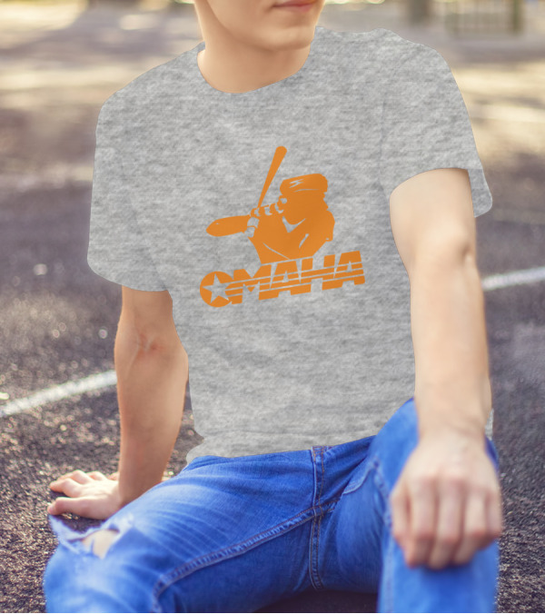 TN Omaha Baseball Silhouette With Star In Orange T-Shirt