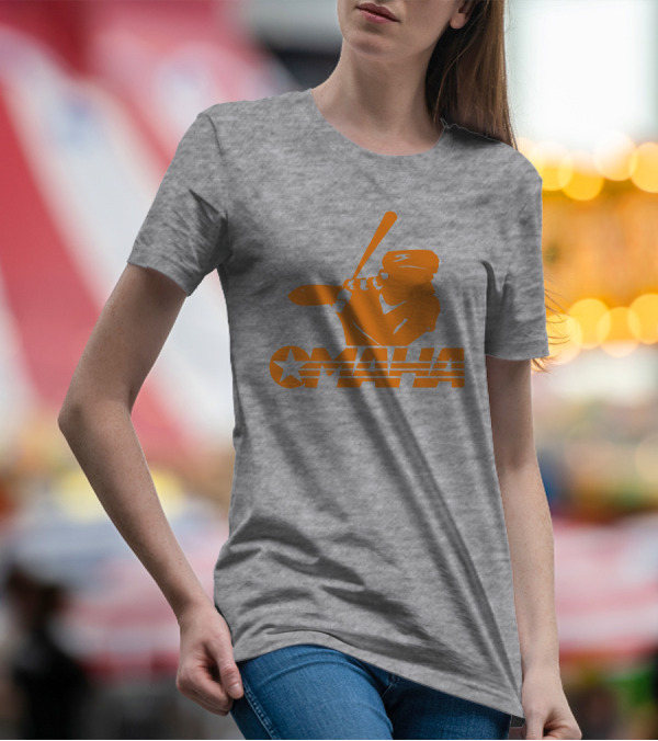TN Omaha Baseball Silhouette With Star In Orange T-Shirt