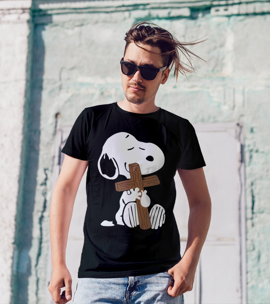 Snoopy Hugging Wooden Cross T-Shirt