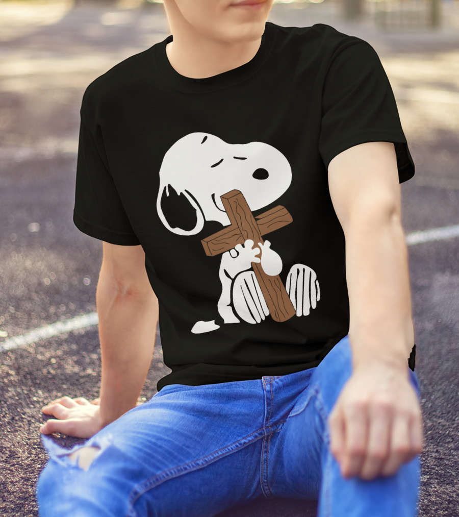 Snoopy Hugging Wooden Cross T-Shirt