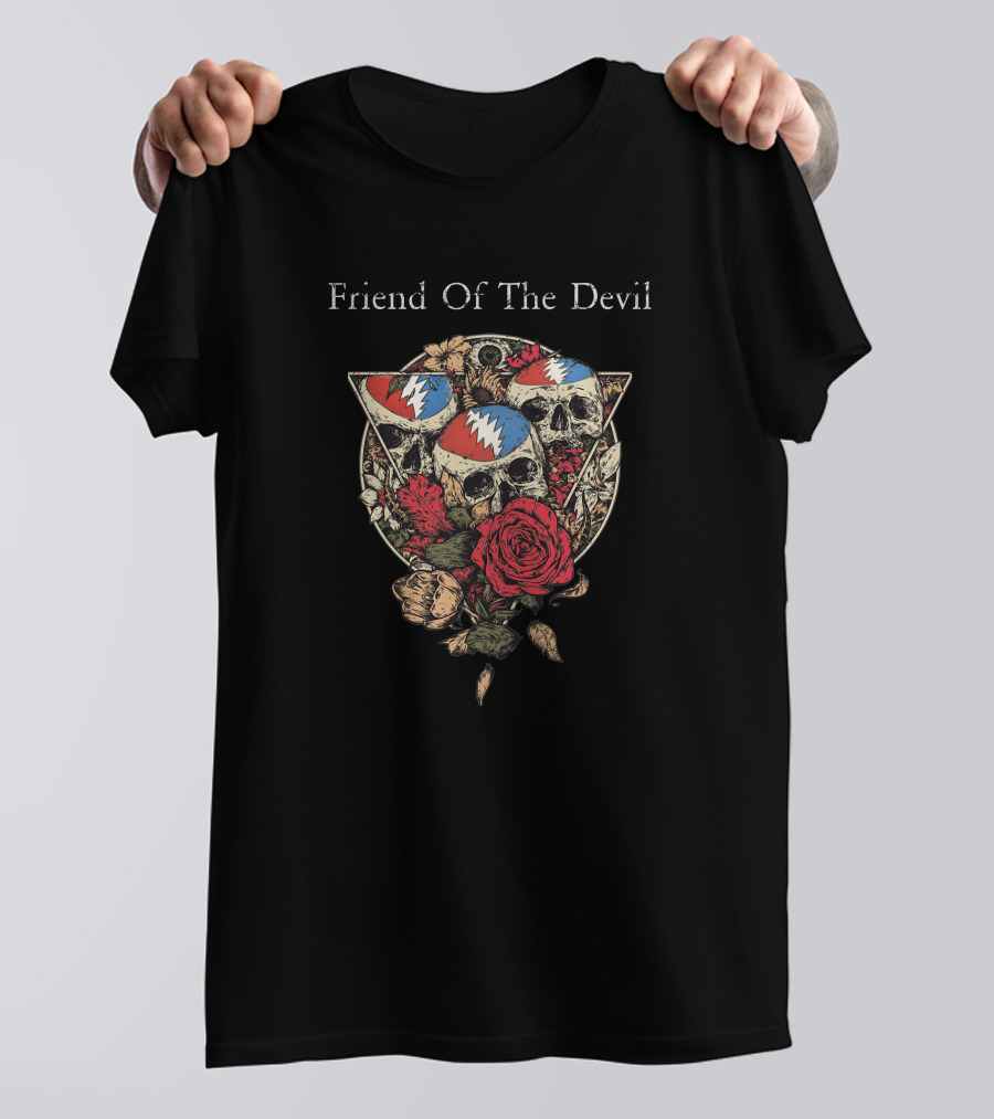 Friend Of The Devil Grateful Dead Skulls And Roses T-Shirt