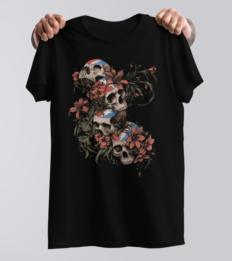Skull And Floral Grateful Dead Lightning Roses T-Shirt