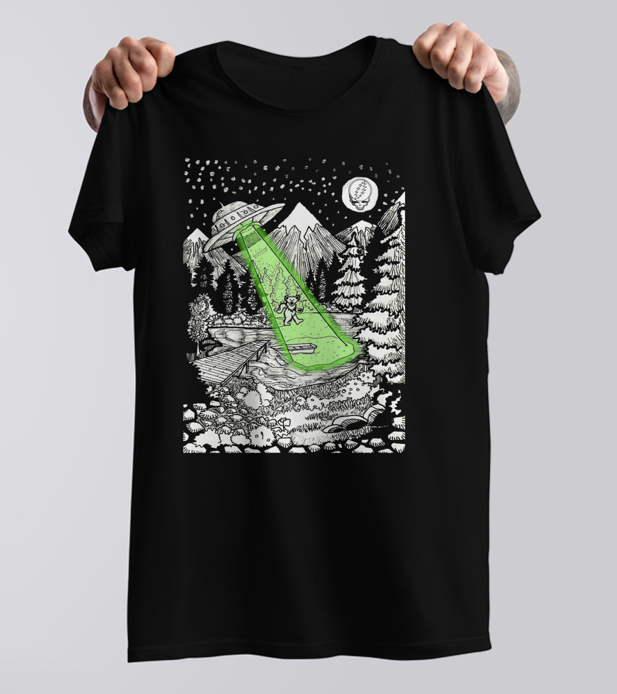 Space GD Abduction Scene With UFO And Astronaut In Forest T-Shirt