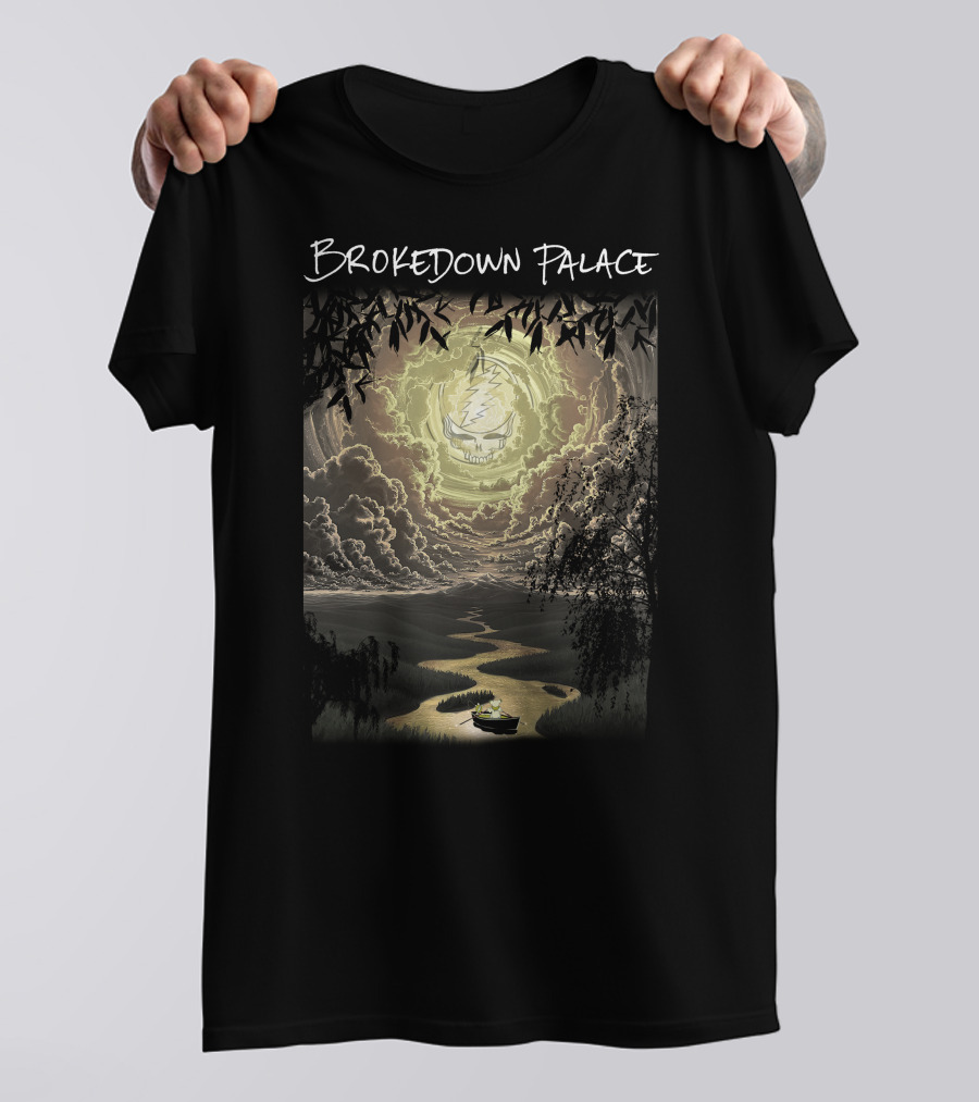 Brokedown Palace Grateful Dead Skull Lightning Flowing River Scene T-Shirt